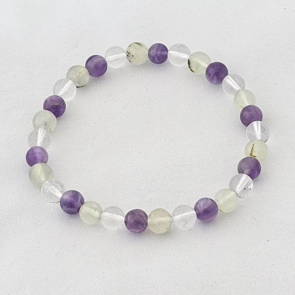 Bracelet 6mm Amethyst, Prehnite & Quartz