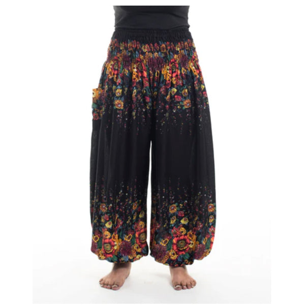 Harem Pant Floral Black Unisex - Plus Size
