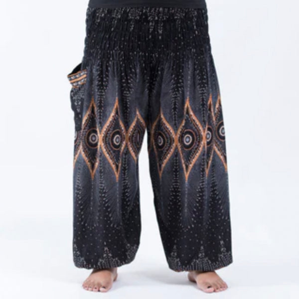 Harem Pant Diamond Peacock Black Unisex - Plus Size