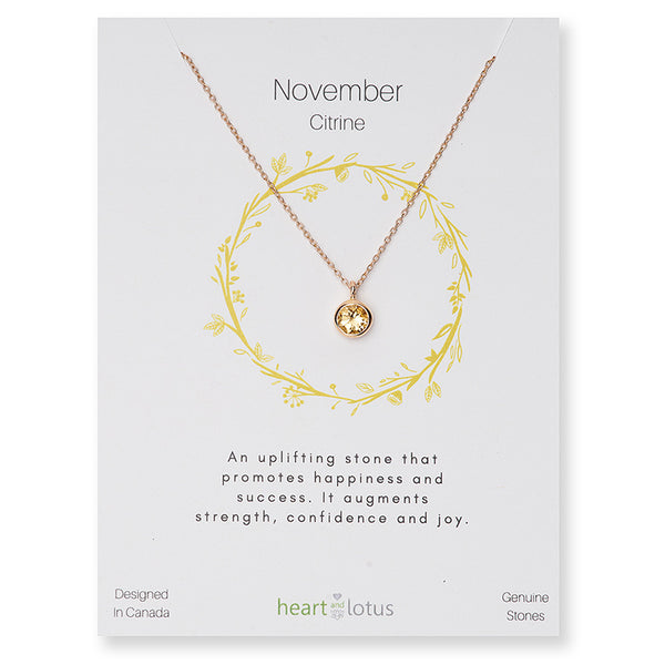 Birthstone Necklace Rose Gold November Citrine