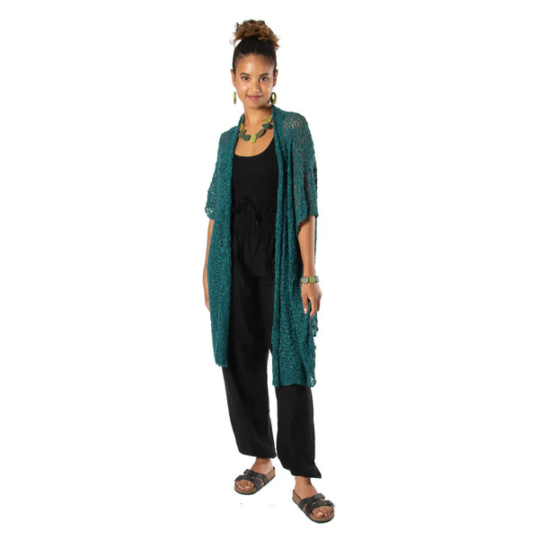 Kimono Mid Length Popcorn Knit - jade green