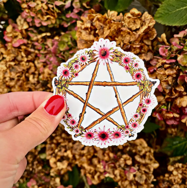 Handmade sticker - floral pentacle