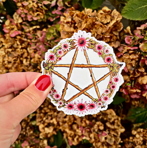 Handmade sticker - floral pentacle