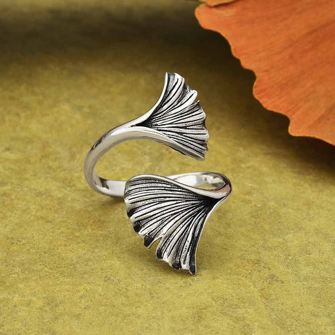 Ring Ginkgo Leaf Adjustable Sterling Silver