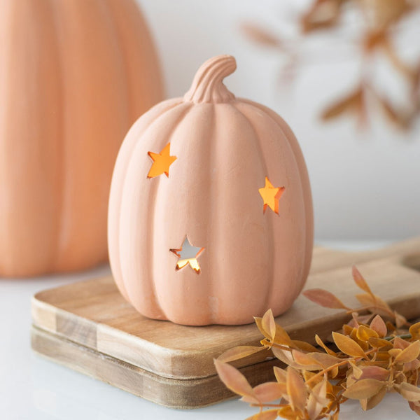 Orange Terracotta Pumpkin Tealight Holder with Stars