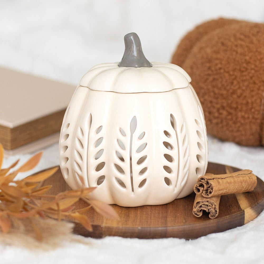 Ceramic Oil Burner and Wax Warmer -Cream Autumn Days Cut Out Pumpkin