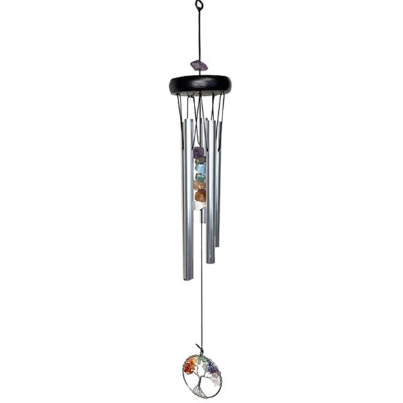 Tree of Life wind chime w/ rough chakra stones