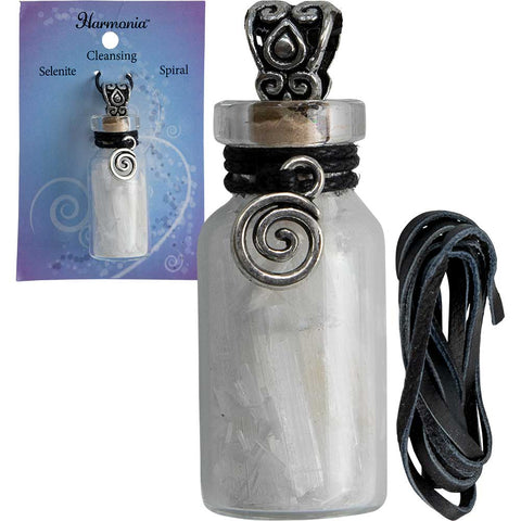 Necklace stone chip bottle - selenite & spiral