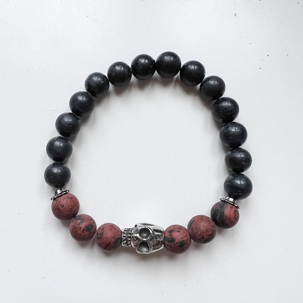 Bracelet 10mm mahogany & black obsidian XLARGE