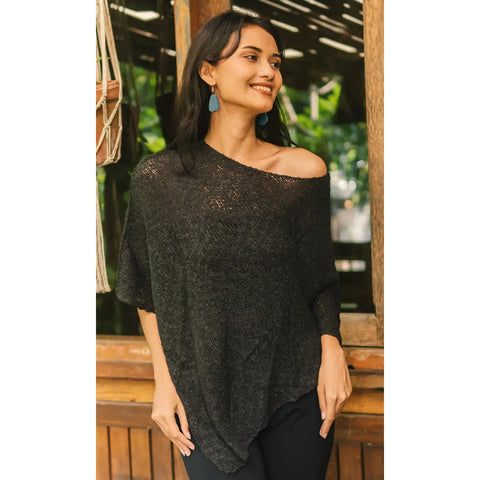 Poncho Double Knit Popcorn - Black