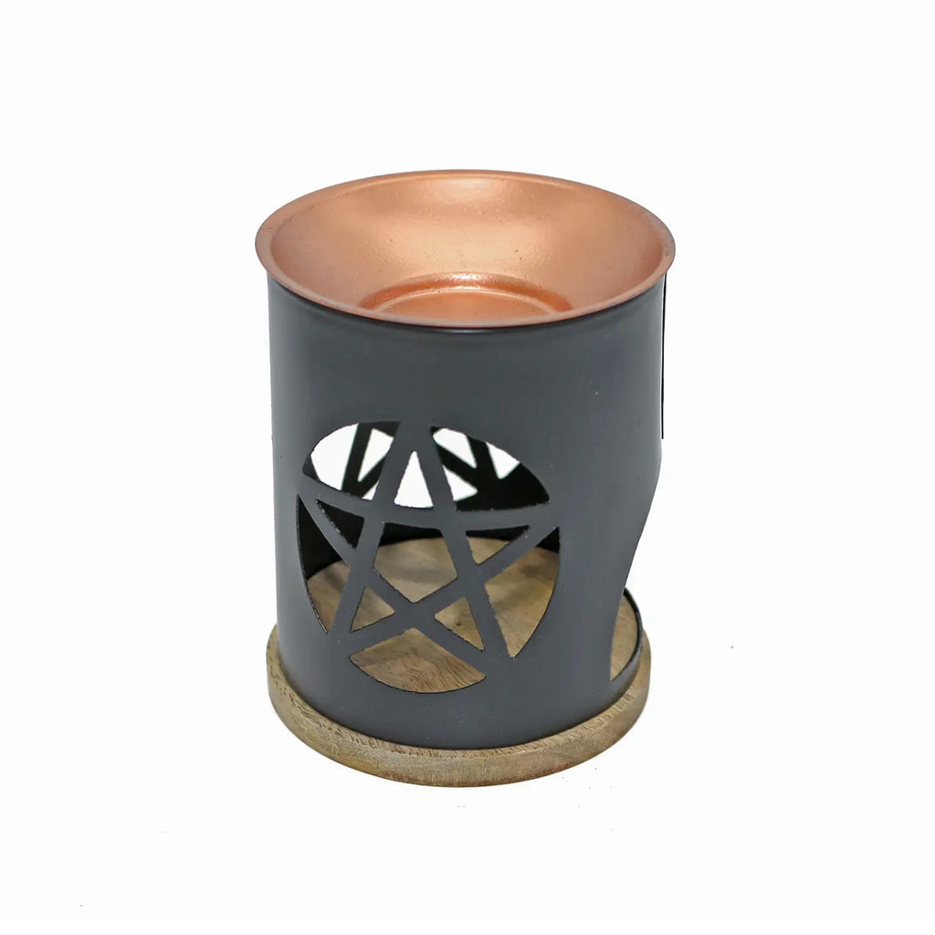 Brass Oil Burner w/ Mesh + Candle Opening: Pentacle