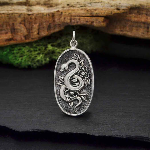 Pendant snake & flower sterling silver