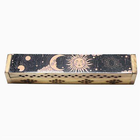 Wooden Incense Burner Box - Sun & Moon (Pink)