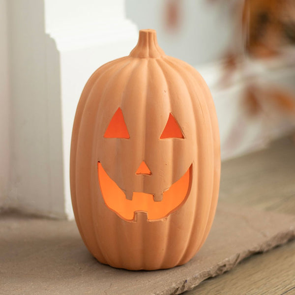 Orange Terracotta Pumpkin Ornament with Cut Out Face 23cm