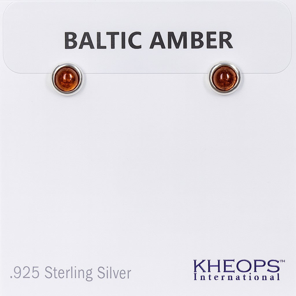 Earring Baltic Amber round stud sterling silver