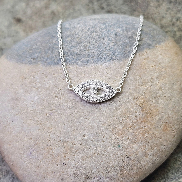 Necklace carded evil eye cubic zirconia sterling silver