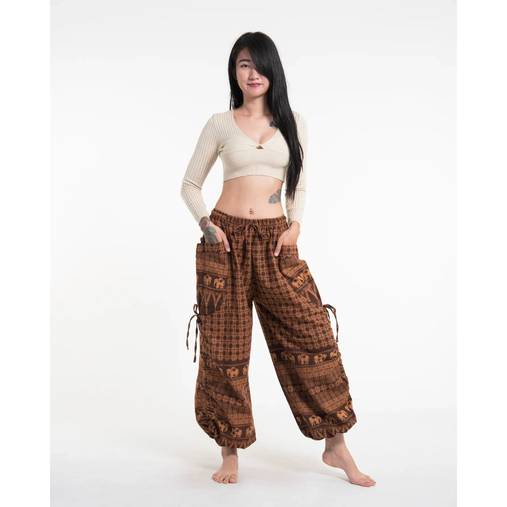 Unisex Hill Tribe Cotton Elephant Pants in Brown