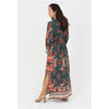 V Neck Wide Sleeves Printed Maxi Dress