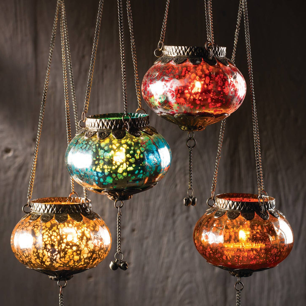 Hanging Silver Crackle Glass Lantern