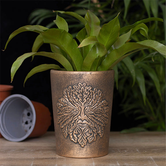 Terracotta Plant Pot Green Man Bronze By Lisa Parker