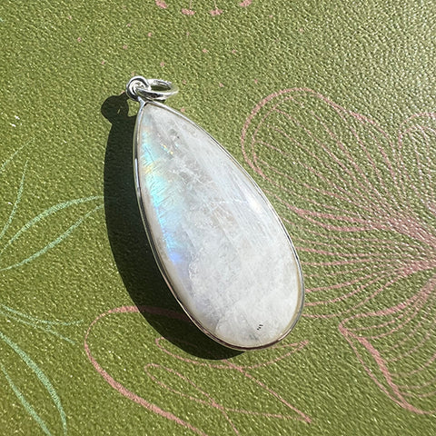 Pendant Moonstone drop double sided sterling silver