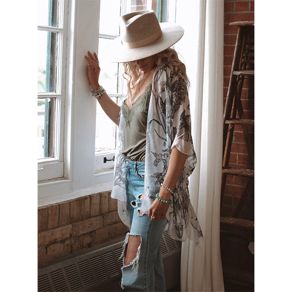 Wild Bloom Kimono - White Sands