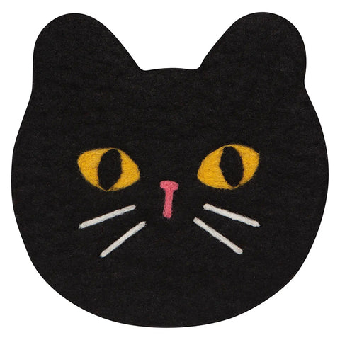 Black cat felt wool trivet