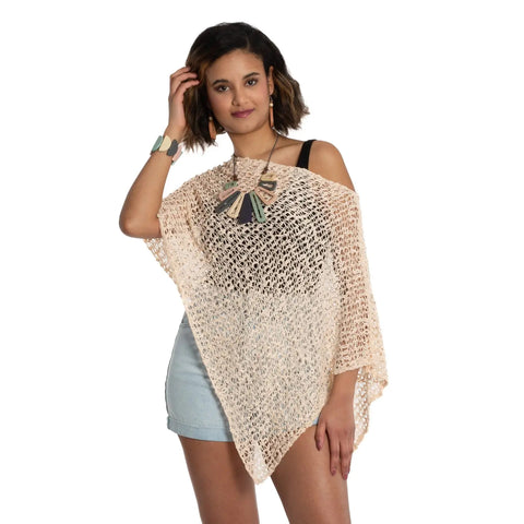 Poncho Popcorn Knit - Cream