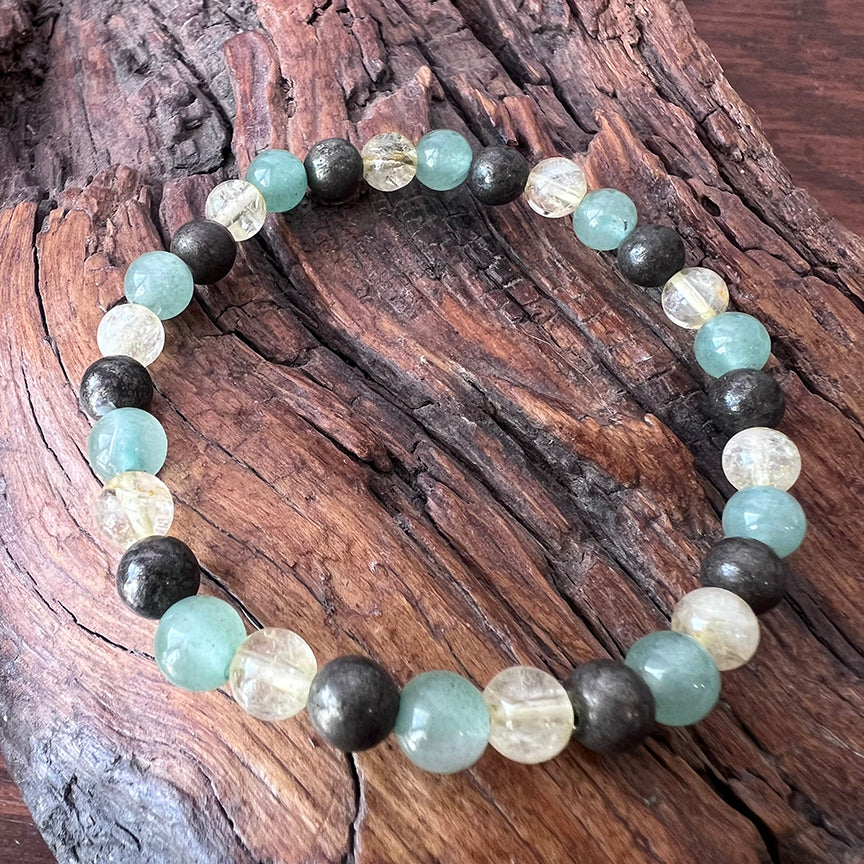 Bracelet 6mm citrine, aventurine & pyrite