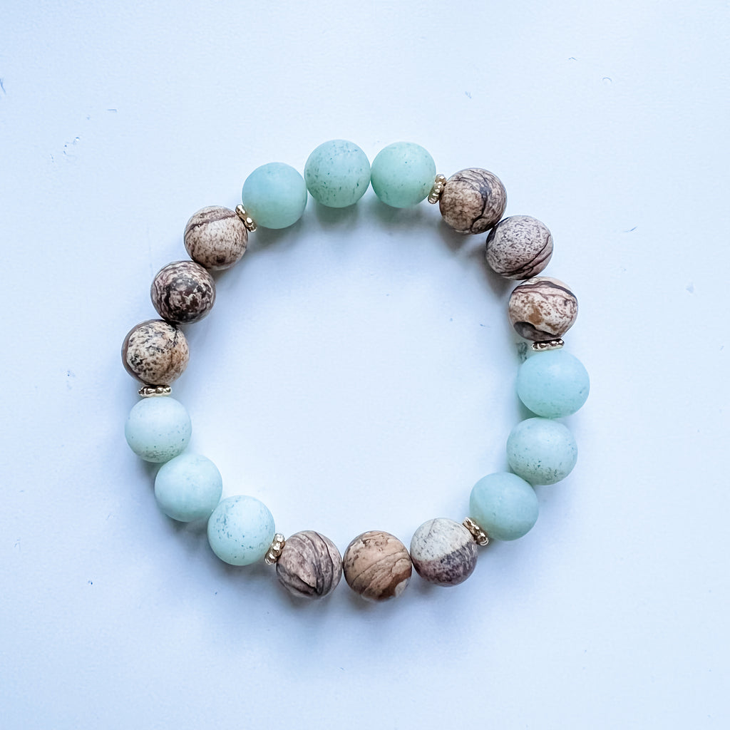 Bracelet 10mm amazonite/picture jasper