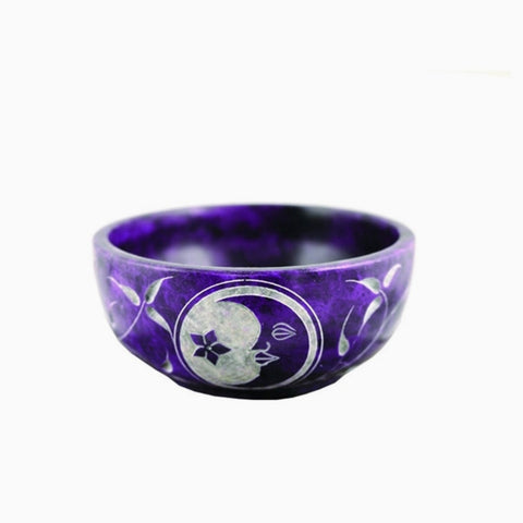 Hand Carved Soapstone Bowl - Purple Moon