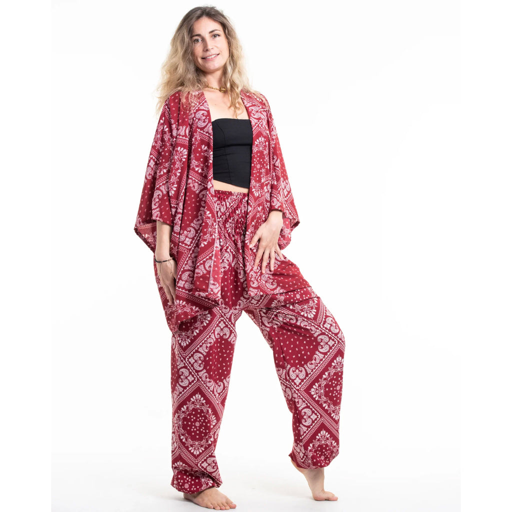 Patchwork Paisley Lounge Set in Red Plus Size