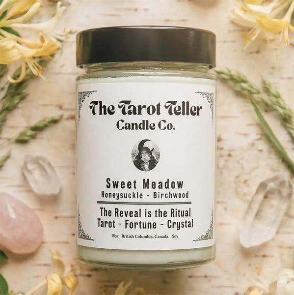 Tarot Reveal Candle: Birchwood and Honeysuckle- Sweet Meadow