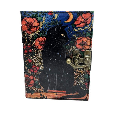 Leather journal black cat