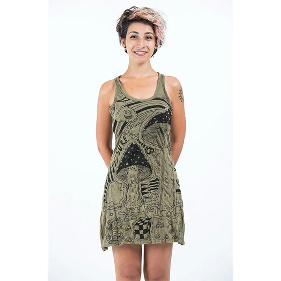 Sure Design Magic Mushrooms Tank Dress Green