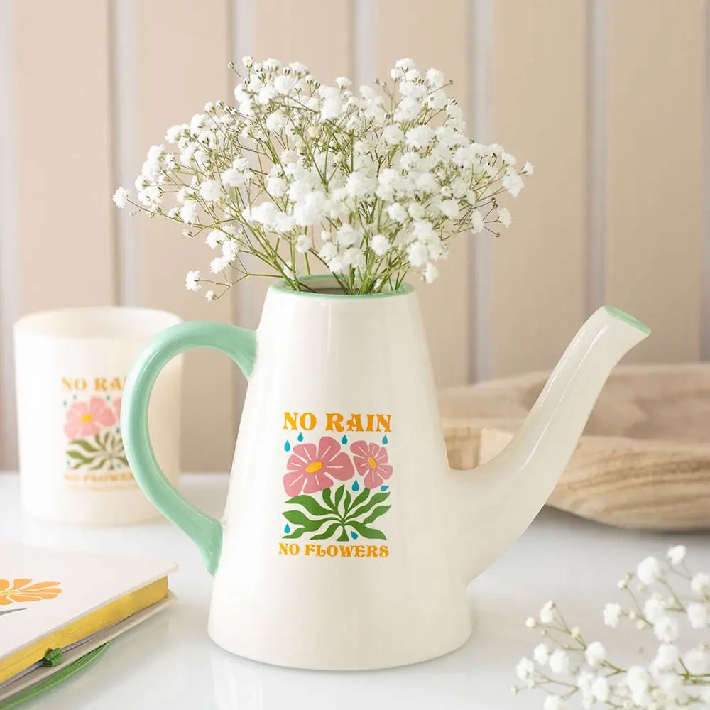 No Rain, No Flowers Ceramic Watering Can / Vase