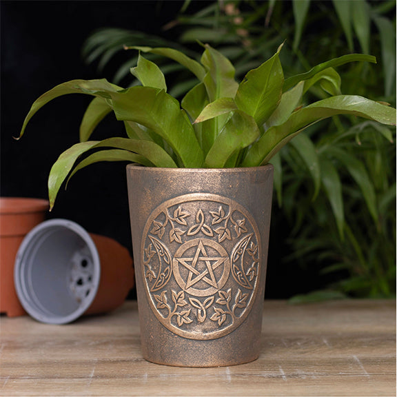 Terracotta Plant Pot Triple Moon Bronze By Lisa Parker