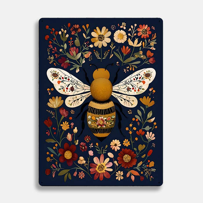 Metal Sign: Floral Bee