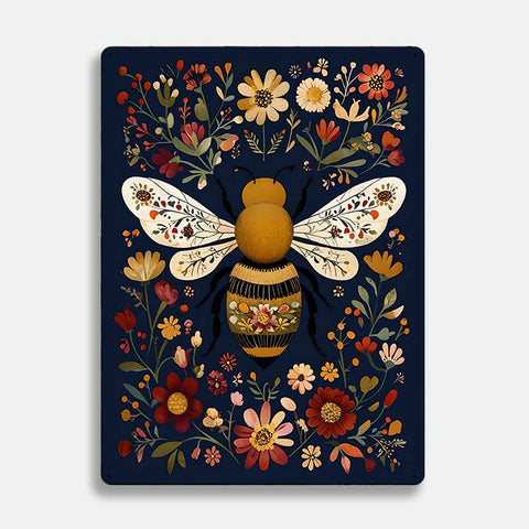 Metal Sign: Floral Bee