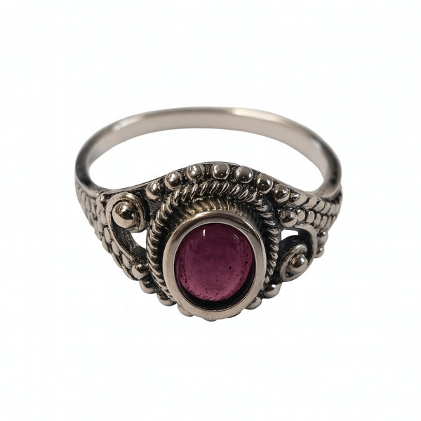 Rung ruby oval ornate band sterling silver