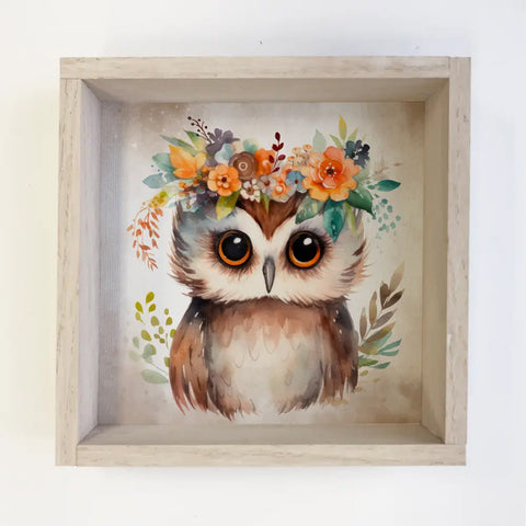 Boho Cute Owl Wall Art - Wood Framed