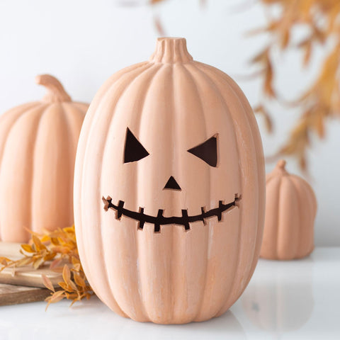 Orange Terracotta Pumpkin Ornament with Cut Out Face 30cm