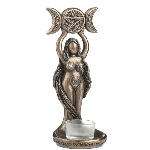Triple Moon Hecate Spiral Goddess Wiccan Candle Holder Stand