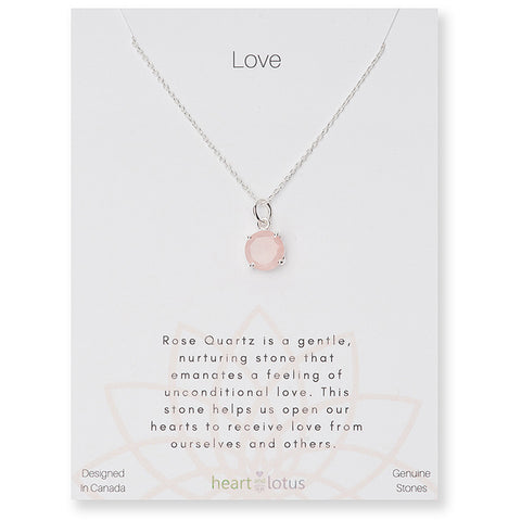 Necklace carded rose quartz round faceted sterling silver
