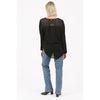 V Neck Tie Waist Embroidered Top with Lace Back