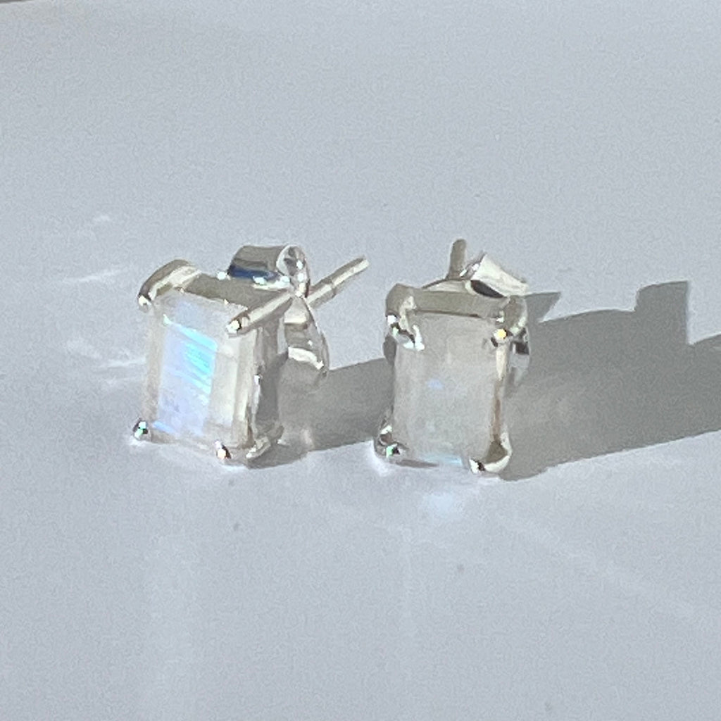 Earring moonstone rectangle sterling silver