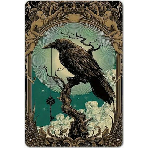 Metal Sign: Raven & Key