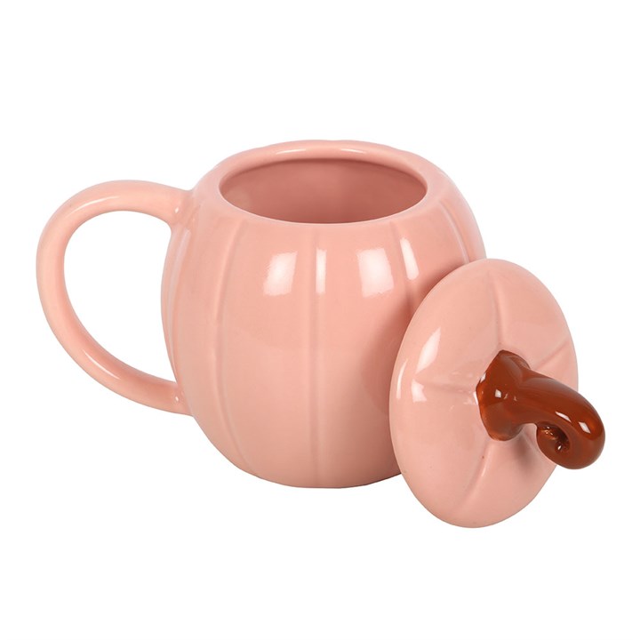 Pink Curly Pumpkin Ceramic Lidded Mug