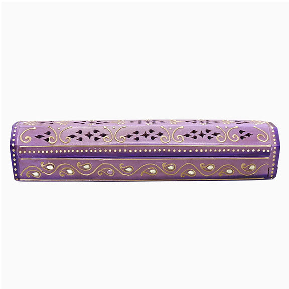 Purple Hand Painted Wooden Incense Box