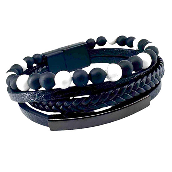 Bracelet gemstone leather howlite